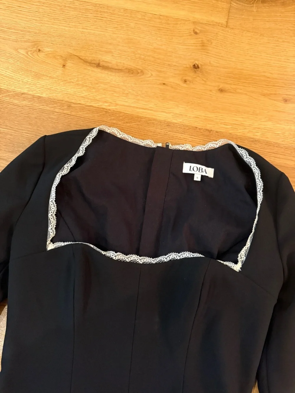 REVOLVE Black Cropped Long-Sleeve Top with White Lace Trim